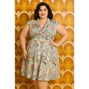 CeCe’s New York Floral Fit & Flare Dress – Pastel Retro Print plus size 14